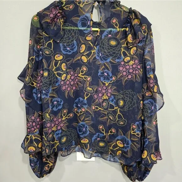 🐢 Ted Baker Juvena Floral Printed waterfall ruffle long sleeve top.Size 1.